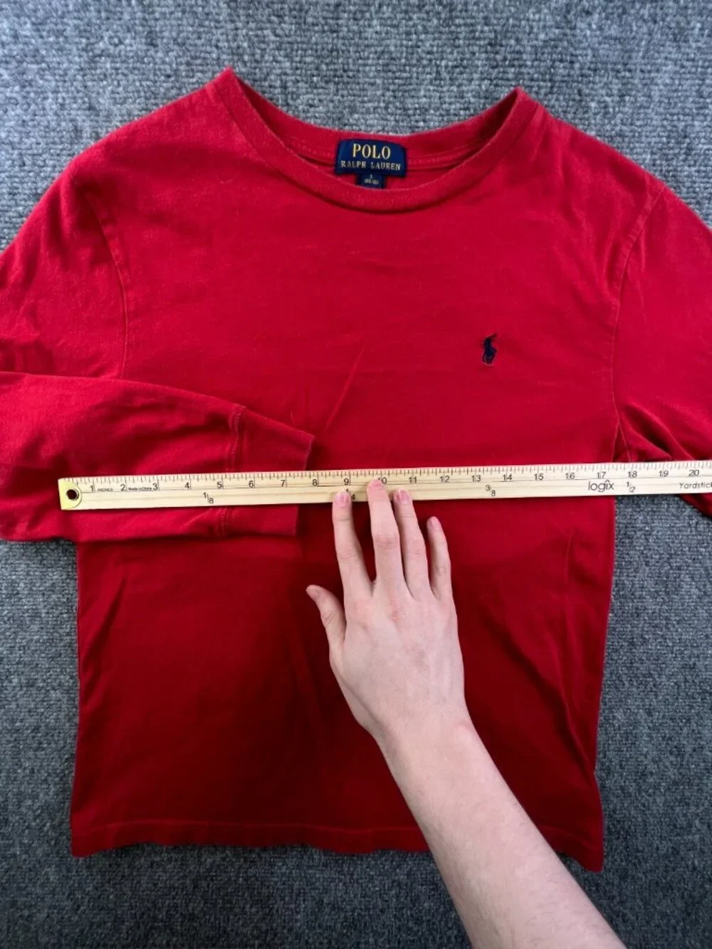 Polo Ralph Lauren Boys Large 14-16 Red Long Sleeve T Shirt Crew Neck Cotton